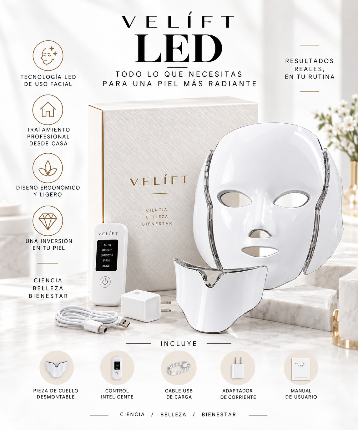 VELÍFT LED kit de mascarilla facial con accesorios