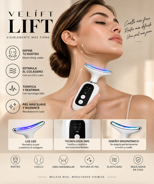 VELÍFT LIFT uso en rostro y cuello con tecnología LED y EMS